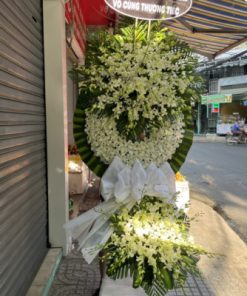 Kệ hoa viếng lan trắng 2 tầng - SSHTL33