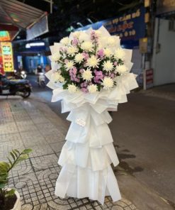 Lẵng hoa viếng đám ma cúc kim cương mix thạch thảo tím - SSHTL37